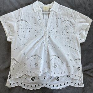 Maeve by Anthropologie Embroidered Short Sleeve Shirt - White - Medium